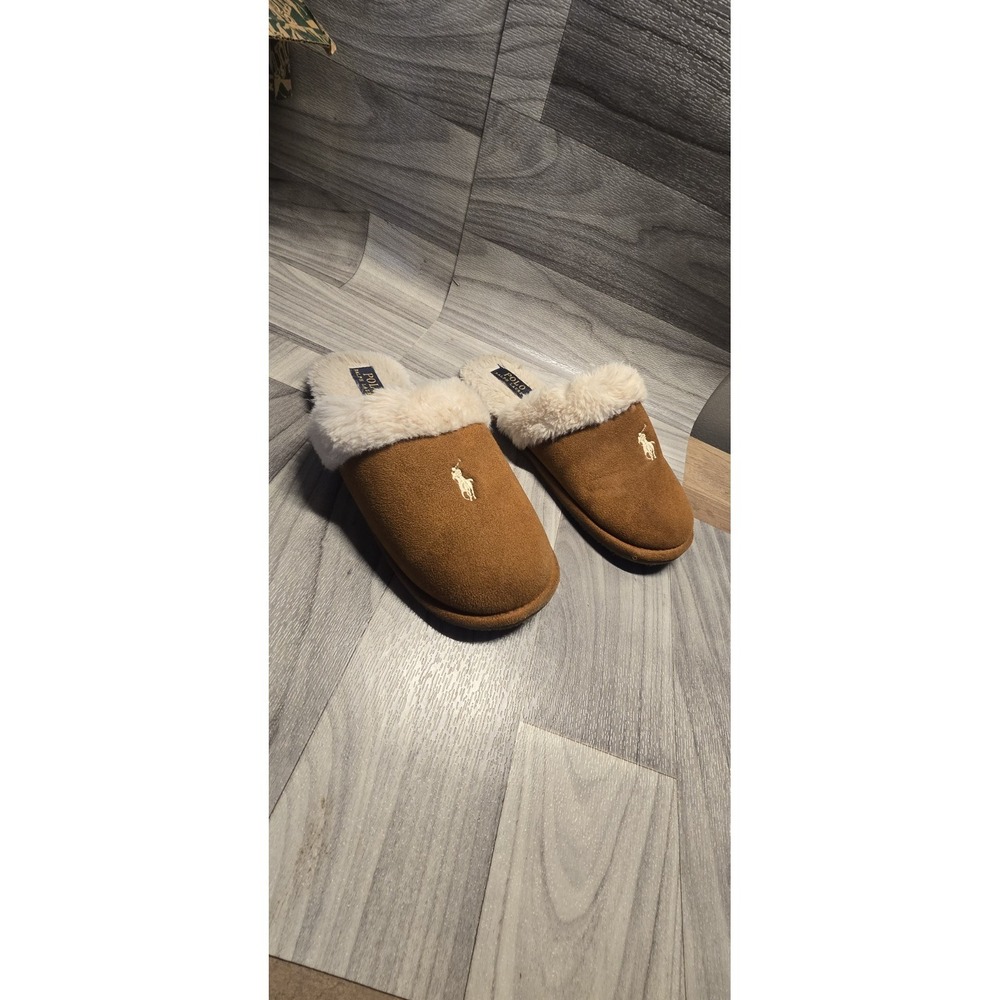 Polo Ralph Lauren Women's Faux-Fur-Lined Scuff Slippers Size 8 Memory Foam